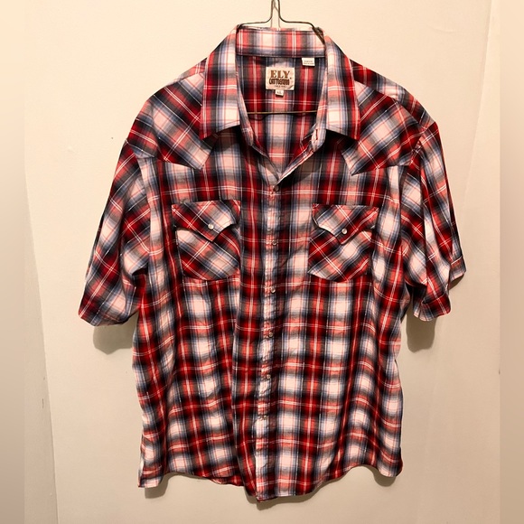 Ely Cattlemen - Men’s XL - Red / Blue & Silver - Pearl Snap Western Shirt - - Picture 13 of 14